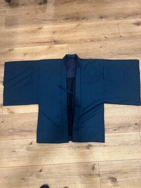 Men's Dark Navy Lightweight Kimono-Style Jacket stripes sz M-L